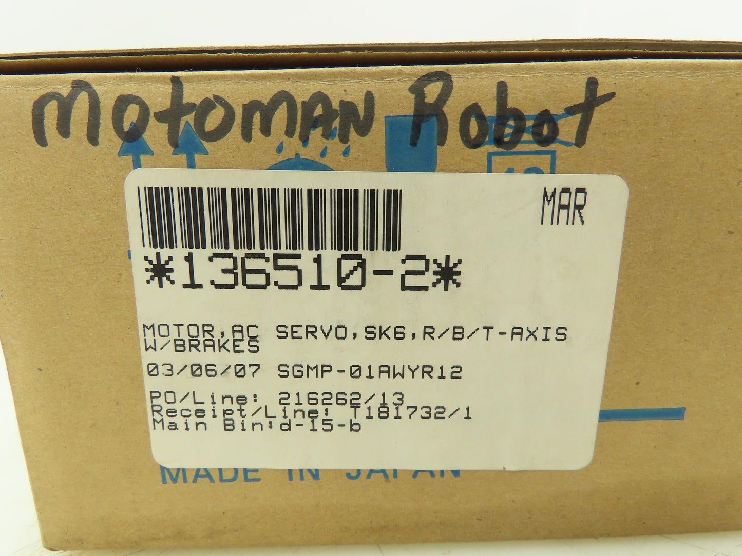 Yaskawa SGMP-01AWYR12 Motoman AC Servo Brake Motor 200V 100W 3000 RPM