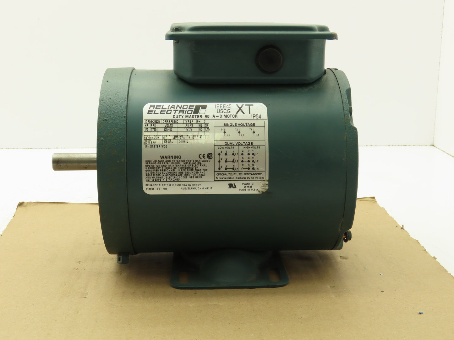 Reliance IEEE45 USCG XT Electric AC Motor  1/2 HP 1725 RPM 230/460V 3 PH FB56C