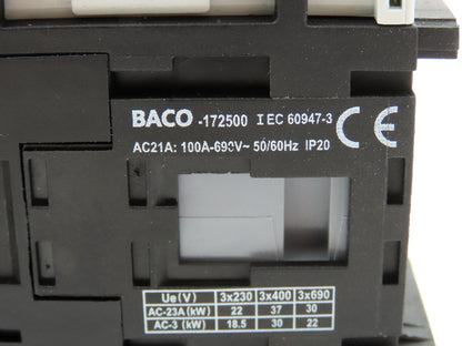 Baco 172500 Rotary Isolating Disconnect Switch 100A 3 Pole 690V Panel Mount