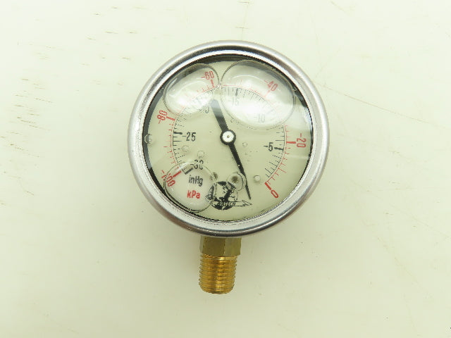 Air Tech LF25S-1 Vacuum Pressure Gauge 30inHg 2-1/2" Oil Filled 1/4" Lot of 5