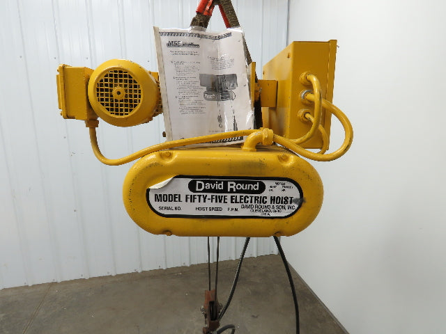 David Round M55W-1-40-17 1/2Ton 1000lb Electric Cable Hoist 40' Lift 17' FPM 3Ph