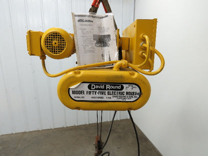 David Round M55W-1-40-17 1/2Ton 1000lb Electric Cable Hoist 40' Lift 17' FPM 3Ph