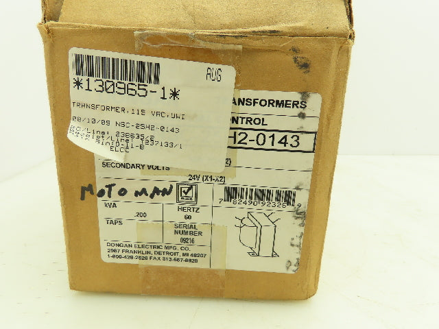 Dongan NSC-25H2-0143 Industrial Control Transformer Pri 120V Sec 24V .200kva