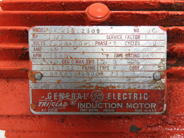 GE Tri-Clad Squirrel Cage Crane Duty AC Motor 1.5Hp 1680 RPM 240/480V 3PH 145TDZ