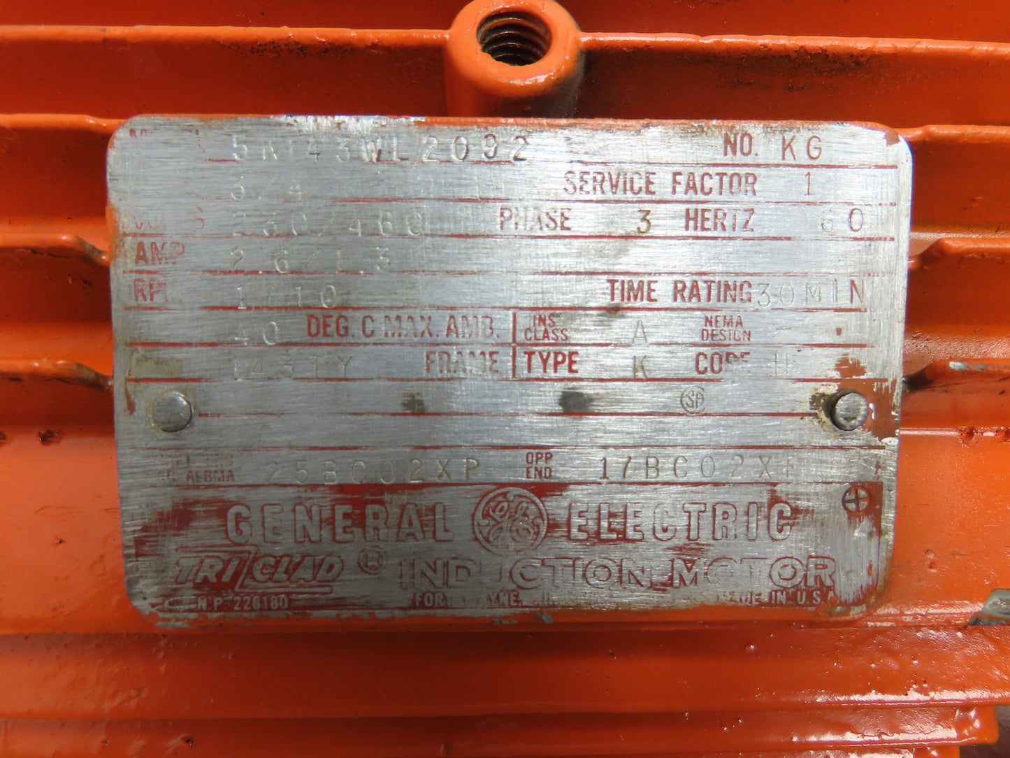 GE Tri-Clad 5K143WL2092 Bridge Crane End Truck Drive Motor 230/460V 3PH 143TY