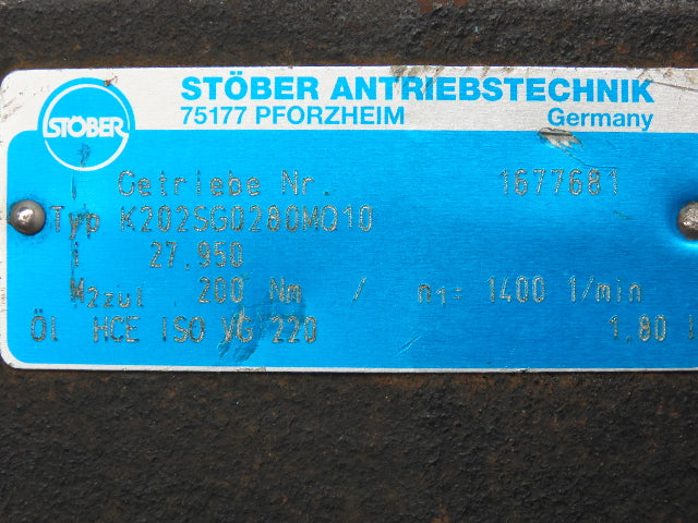 Stober K202SG0280MO10 Gearbox Speed Reducer 27.95:1 Ratio 30MM Hollow K Series