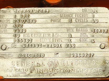 GE Tri-Clad Squirrel Cage Crane Duty AC Motor 1.5Hp 1680 RPM 240/480V 3PH 145TDZ