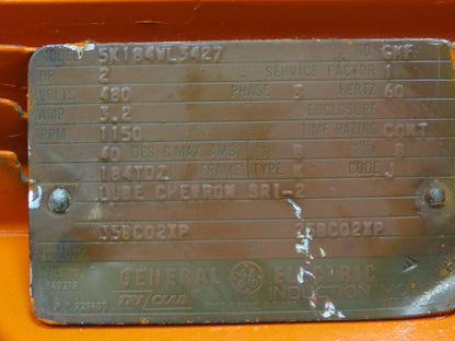 GE Tri-Clad Squirrel Cage Crane Duty AC Motor 2Hp 1150 RPM 480V 3PH 184TDZ