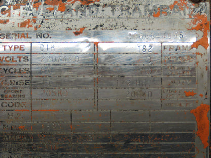 Cleveland Tramrail CIK Squirrel Cage Crane Motor 3/4Hp 1620 RPM 220/440V 3PH 182