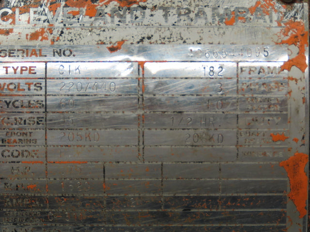 Cleveland Tramrail CIK Squirrel Cage Crane Motor 3/4Hp 1620 RPM 220/440V 3PH 182