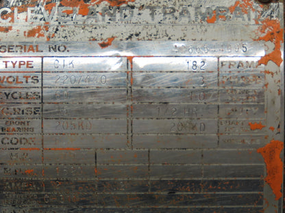 Cleveland Tramrail CIK Squirrel Cage Crane Motor 3/4Hp 1620 RPM 220/440V 3PH 182