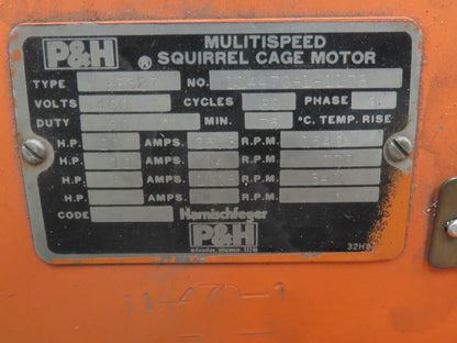 P&H HE327 Squirrel Cage Crane Duty AC Motor Multi-Speed 5-20Hp 340-1540 RPM 460V