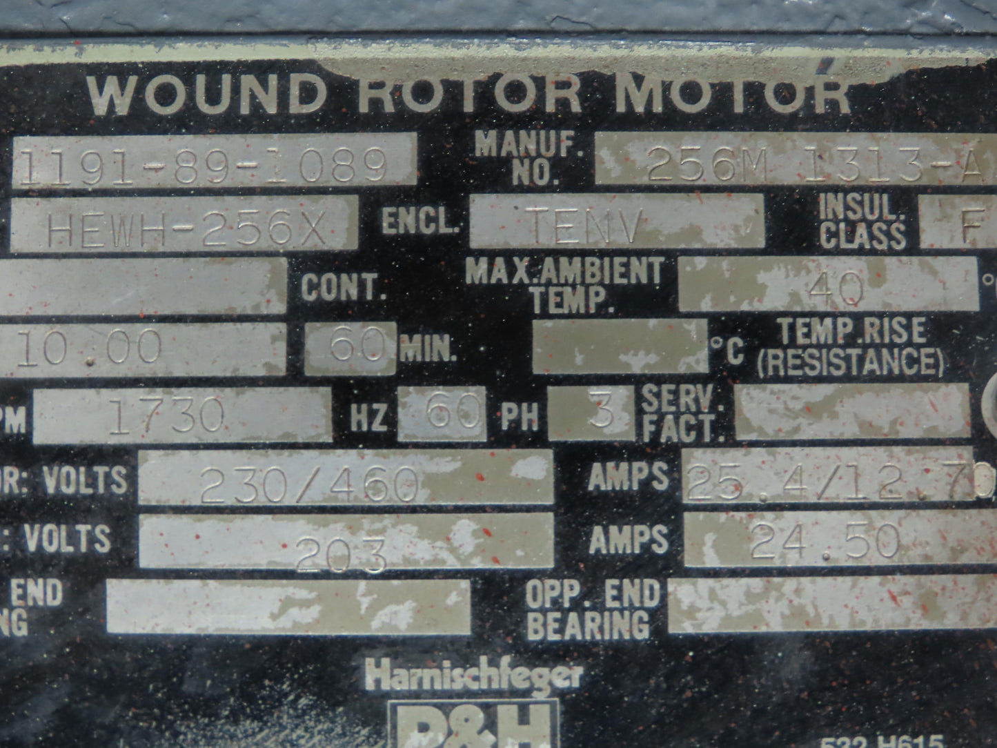 P&H HEWH-256X Wound Rotor Crane Duty AC Brake Motor 10Hp 1730 RPM 230/460V 3PH