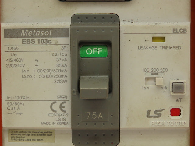 Metasol EBS103C LSIS Circuit Breaker 75A 3 Pole 125AF 480V 18x10x5" Enclosure