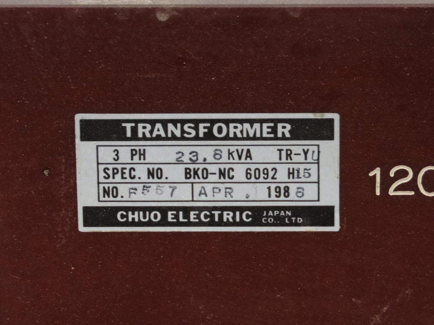 Chuo Electric BKO-NC 6092 H15 TR-YU Transformer 23.8 KVA 210V 3PH / 0.8-2KVA 1PH