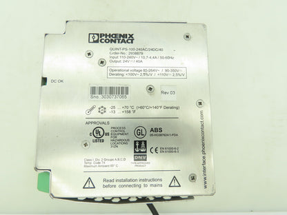 Phoenix Contact QUINT-PS-100-240AC/24DC/40 Power Supply 24VDC 40A Output 120V In