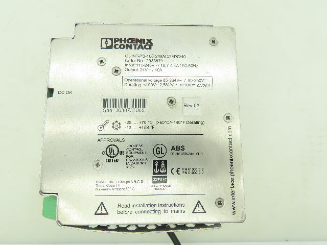 Phoenix Contact QUINT-PS-100-240AC/24DC/40 Power Supply 24VDC 40A Output 120V In