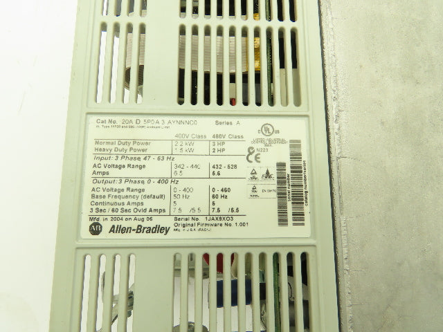 Allen Bradley 20AD5P0A3AYNNNC0 PowerFlex VFD Drive 480V 5A 3HP Series A
