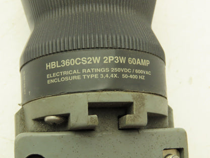 Hubbell HBL360CS2W Pin Sleeve Female Cord End 60A 2 Pole 3 Wire 600V Watertight
