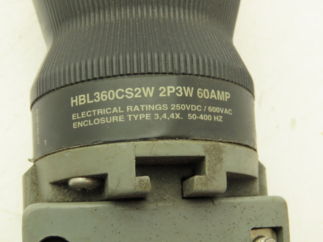 Hubbell HBL360CS2W Pin Sleeve Female Cord End 60A 2 Pole 3 Wire 600V Watertight