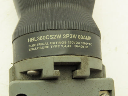 Hubbell HBL360CS2W Pin Sleeve Female Cord End 60A 2 Pole 3 Wire 600V Watertight