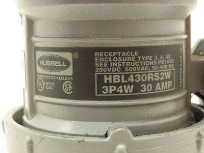 Hubbell HBL430RS2W Pin Sleeve Receptacle 30A 600VAC 3 Pole Broken Plastic