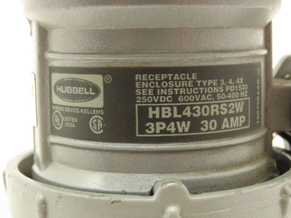 Hubbell HBL430RS2W Pin Sleeve Receptacle 30A 600VAC 3 Pole Broken Plastic