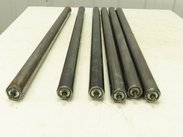 1.9" Dia x 37" BF Steel Gravity Conveyor Roller 7/16" Hex Axle  Lot of 6