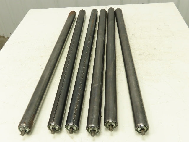1.9" Dia x 37" BF Steel Gravity Conveyor Roller 7/16" Hex Axle  Lot of 6