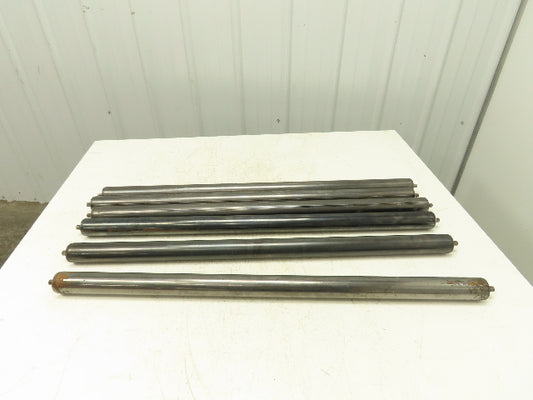 1.9" Dia x 37" BF Steel Gravity Conveyor Roller 7/16" Hex Axle  Lot of 6