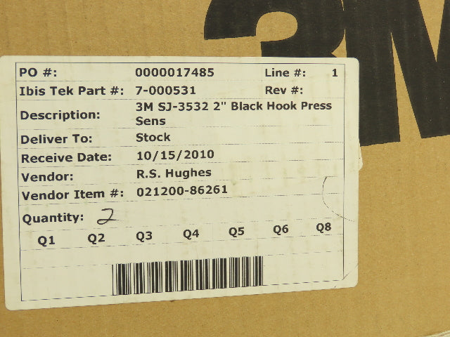 3M SJ3532N Black Hook Fastener Adhesive Back 2"x 50yd Roll Lot of 2