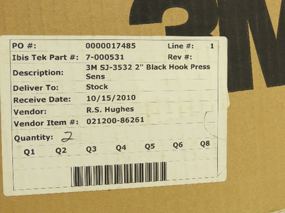 3M SJ3532N Black Hook Fastener Adhesive Back 2"x 50yd Roll Lot of 2