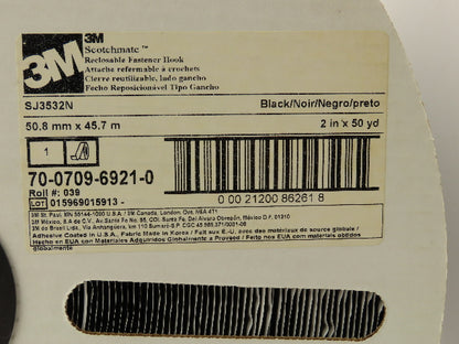 3M SJ3532N Black Hook Fastener Adhesive Back 2"x 50yd Roll Lot of 2