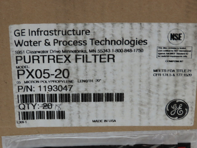 Purtrex PX05-20 Sediment Depth Water Filter 5 Micron 20"x 2.5"  Lot of 18