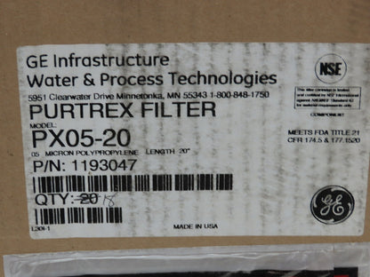 Purtrex PX05-20 Sediment Depth Water Filter 5 Micron 20"x 2.5"  Lot of 18