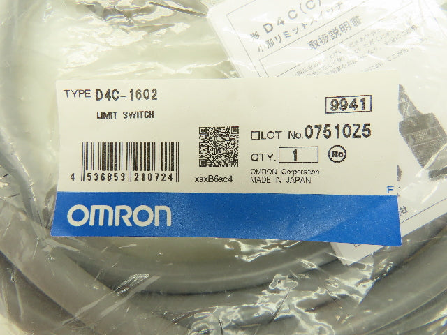 Omron D4C-1602 Limit Switch Roller Plunger SPDT 5A 250V 11.77 N 3M Cable