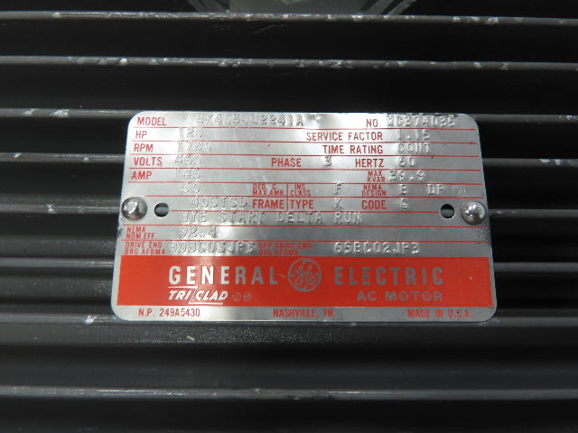 General Electric 5K405JL2241A GE Motor 125Hp 1780RPM 460V 3Ph 405TSD 2-1/8"