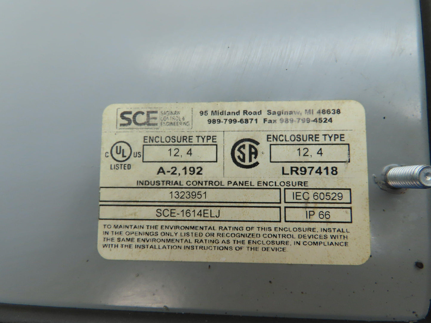 Saginaw SCE-1614ELJ Control Panel Enclosure 16"H 14"W 6"D With Backplate