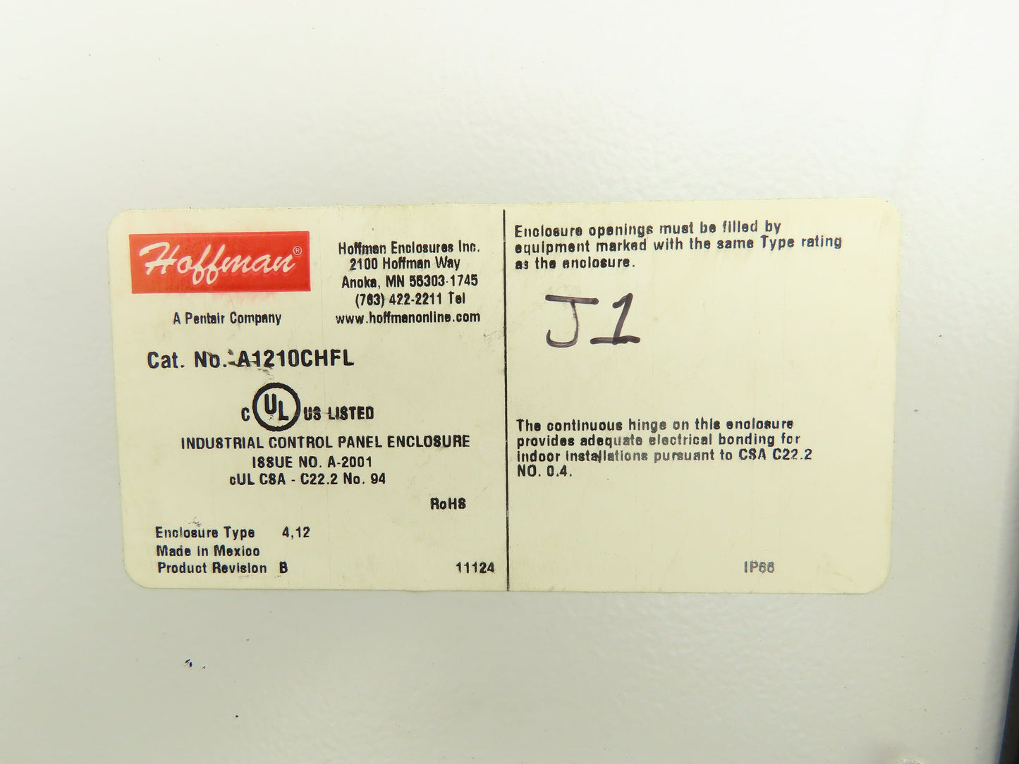 Hoffman A1210CHFL Control Panel Continuous Hinge Enclosure 12"H 10"W 5"D