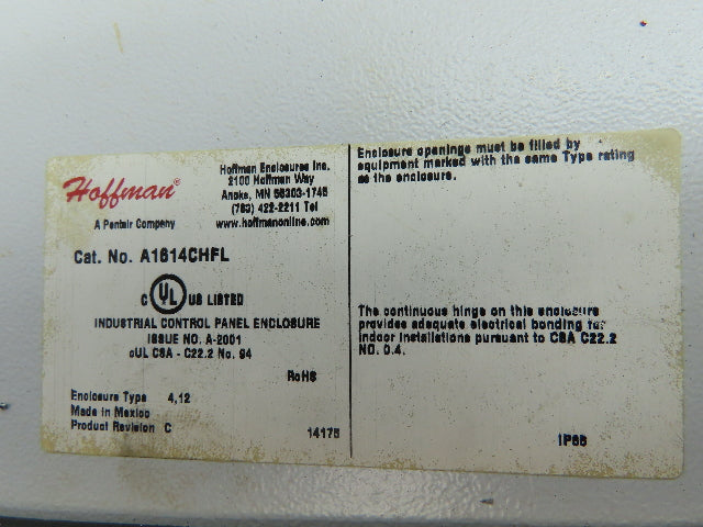 Hoffman  A1614CHFL Control Panel Hinged Enclosure 16"H 14"W 16" With Backplate