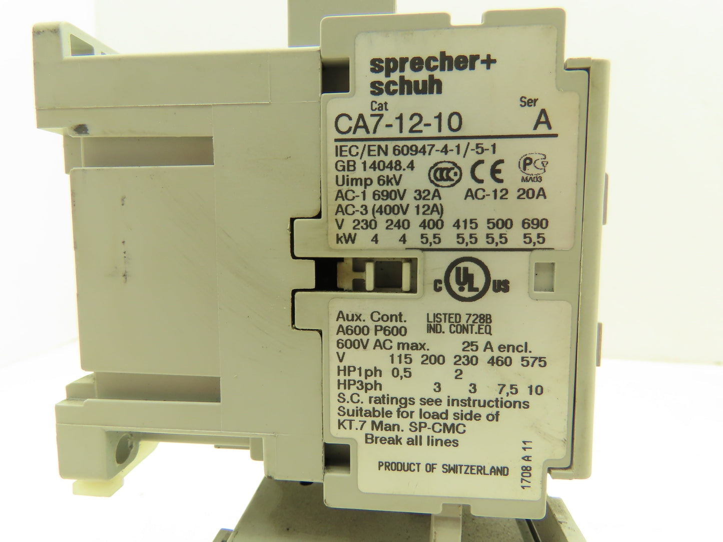 Sprecher Schuh CT7N-23-B40 Motor Starter Overload 2.9-4A Trip 600V 3Ph 120V Coil