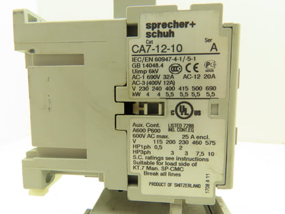 Sprecher Schuh CT7N-23-B40 Motor Starter Overload 2.9-4A Trip 600V 3Ph 120V Coil