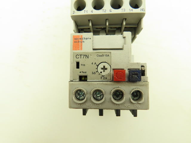 Sprecher Schuh CT7N-23-B40 Motor Starter Overload 2.9-4A Trip 600V 3Ph 120V Coil