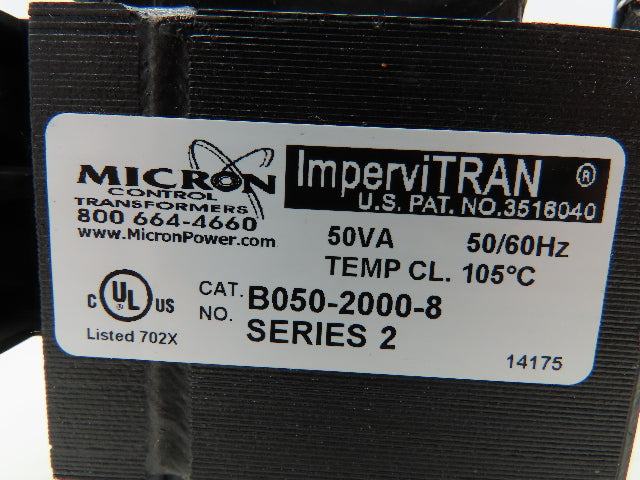 Micron B050-2000-8 Control Transformer 50VA 240/480V Input 120V Output