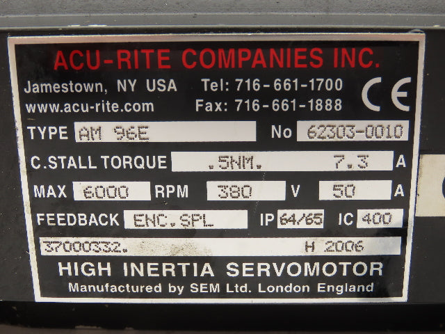 Acu-Rite AM96E 37000332 AC Servo Motor 380V 6000 RPM .5Nm  IP65