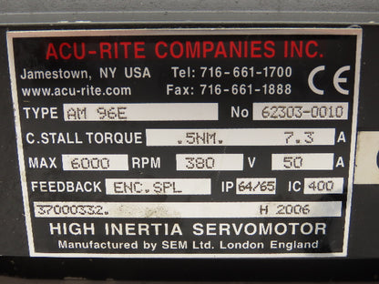 Acu-Rite AM96E 37000332 AC Servo Motor 380V 6000 RPM .5Nm  IP65
