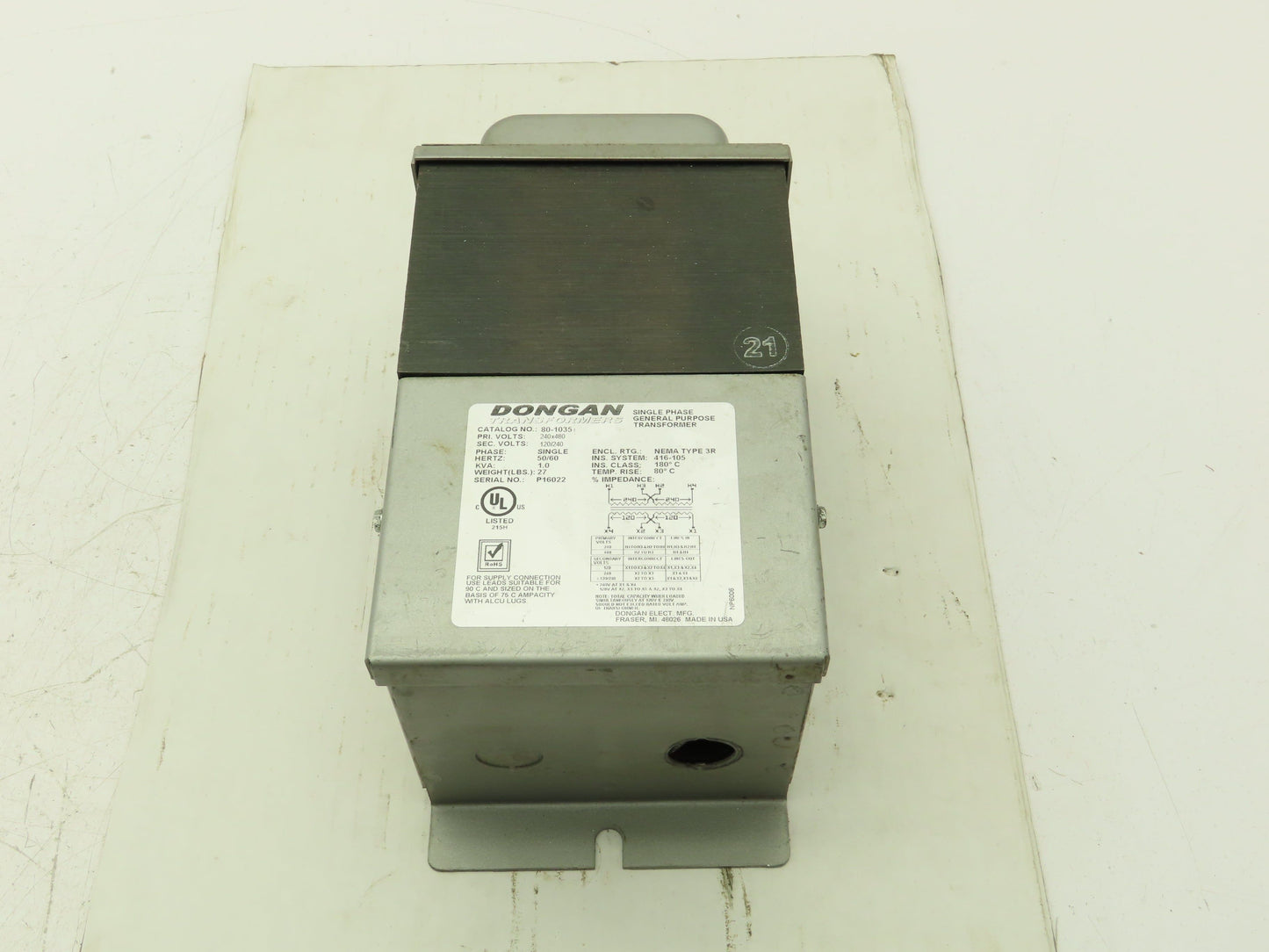 Dongan 80-1035 Control Transformer 1KVA Single Phase HV 240/480V LV 120/240V