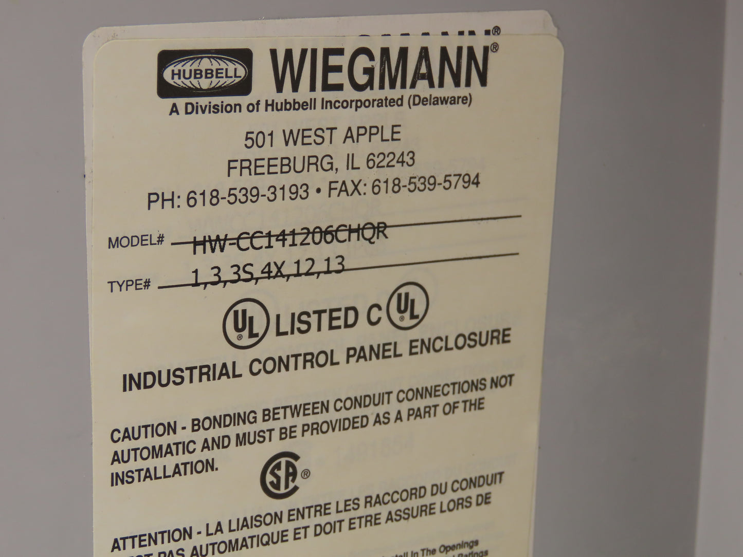 Wiegmann HW-CC141206CHQR Electrical Enclosure Control Panel 14x12x6" Clear Cover