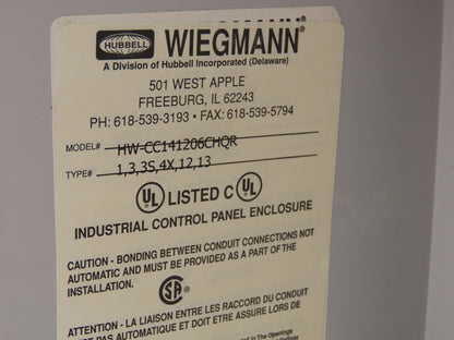 Wiegmann HW-CC141206CHQR Electrical Enclosure Control Panel 14x12x6" Clear Cover