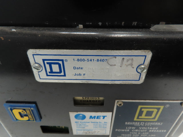 Square D K-600 Low Voltage Power Circuit Breaker 600A 600V Carriere FB600ER RMS